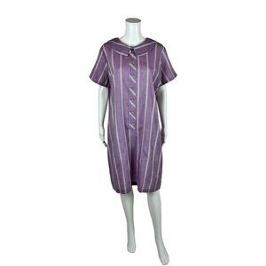 Vintage 60s Striped Dress Women's Extra Large Purple Peter Pan Bow Collar Shift